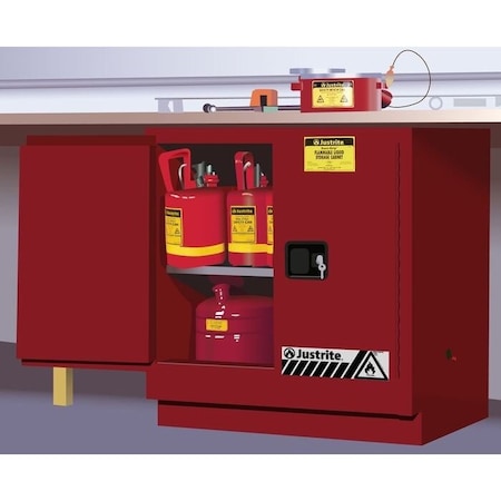 Justrite 22 gal, 1 Shelves, 18-Gauge Steel, 35 in W x 35 in H x 22 in D, Red 892301